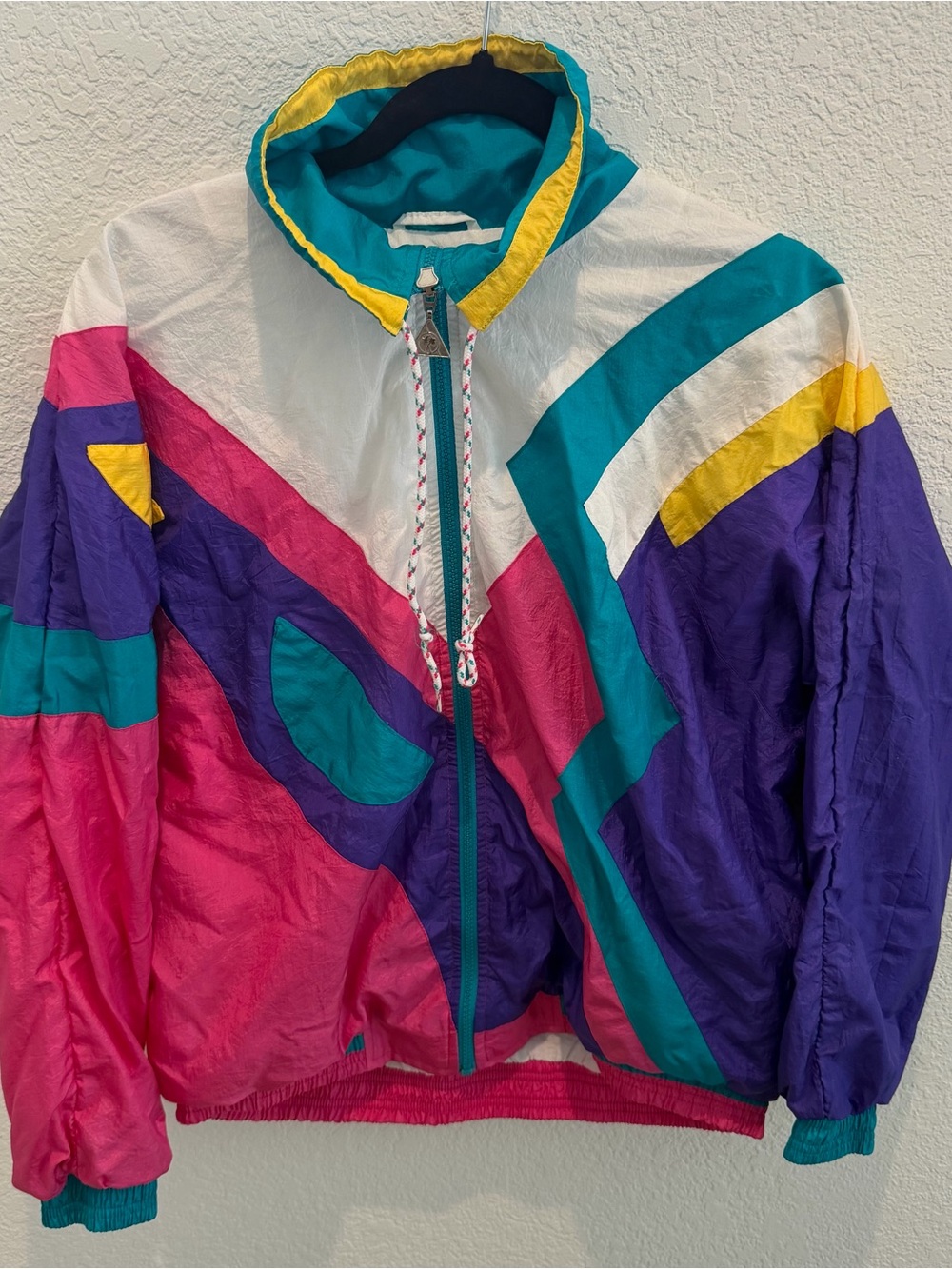 Vintage Colorblock Windbreaker Jacket - Teal, Purple, Pink, Yellow